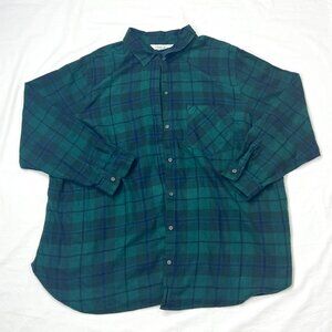 Old Navy Plus Size 3XL Flannel Shirt Women's Classic Fit Green Long Sleeve Plaid